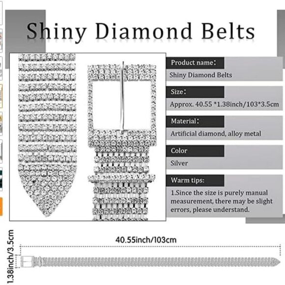 Women Diamond Waist Belt with Shiny Rhinestone Crystal Sashes Chain Wedding Belt - Picture 3 of 8